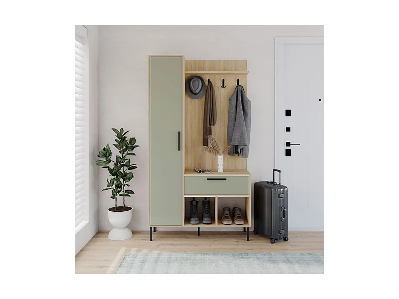 Mueble recibidor con perchero Vesta Roble Verde Gray