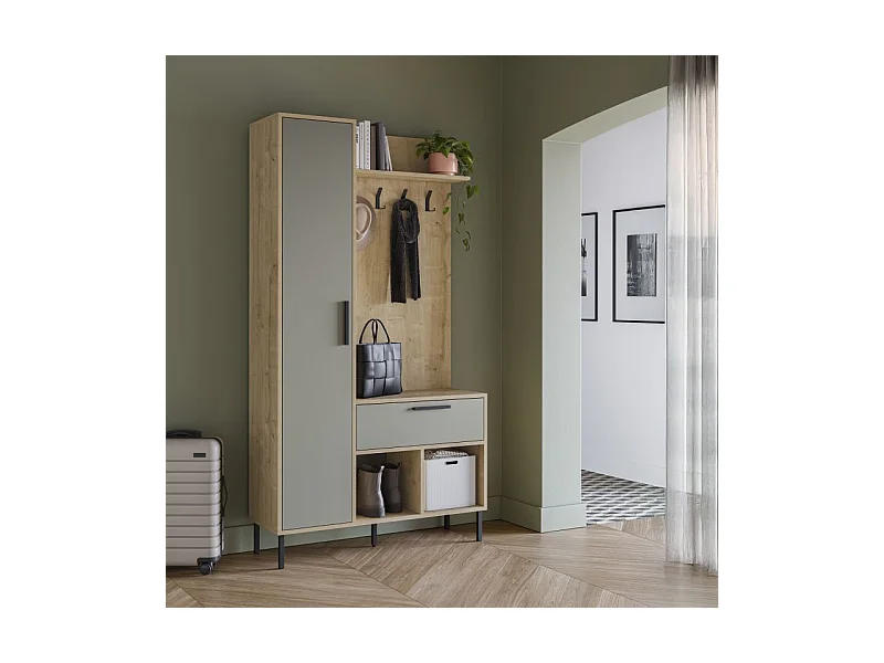 Mueble recibidor con perchero Vesta Roble Verde Gray