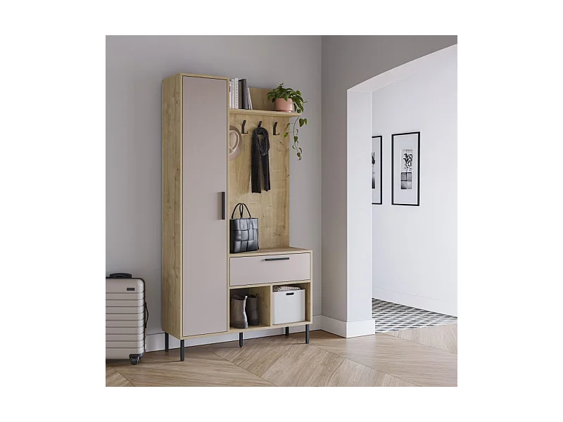 Mueble recibidor con perchero Vesta Roble Beige