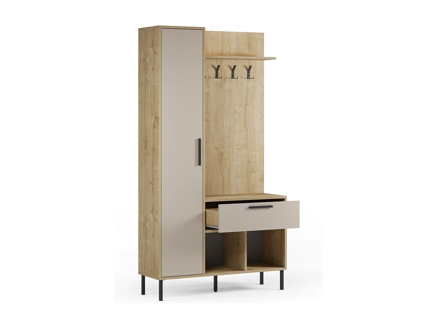Mueble recibidor con perchero Vesta Roble Beige