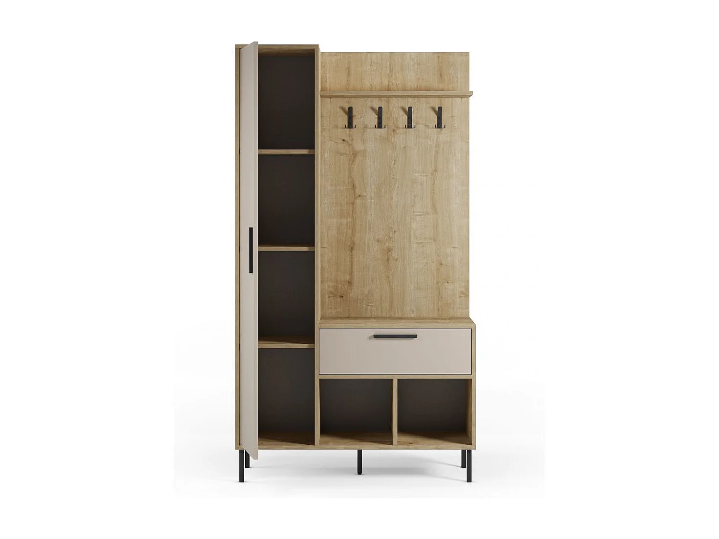 Mueble recibidor con perchero Vesta Roble Beige