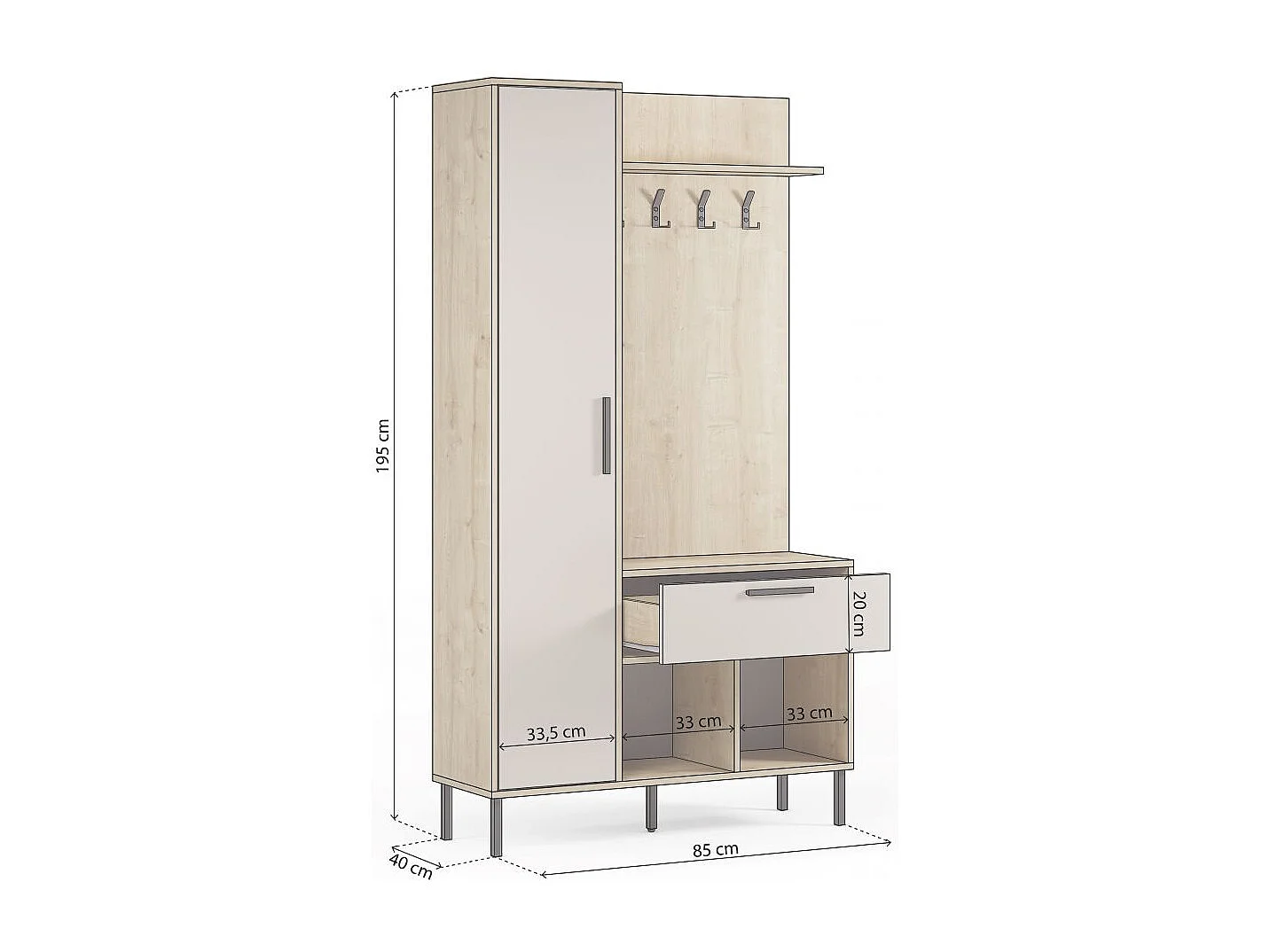 Mueble recibidor con perchero Vesta Roble Beige