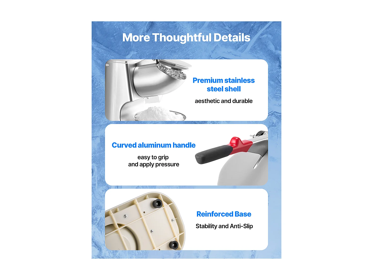 Broyeur à Glace SucceBuy Électrique Capacité de 100 kg/h, Machine à Glace Pilée à 4 Lames, en Acier Inoxydable, avec Bol et Couvercle, 2000 tr/min
