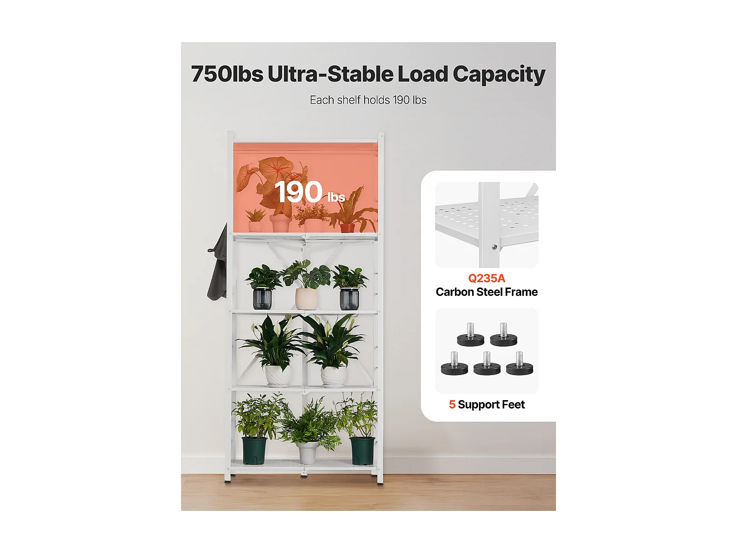 Étagère SucceBuy Pliante Mobile, 5 Niveaux, Étagère Pliante à Roulettes, 81x36x183 cm, Métal Robuste, Charge Statique 340 kg Dynamique 90,7 kg