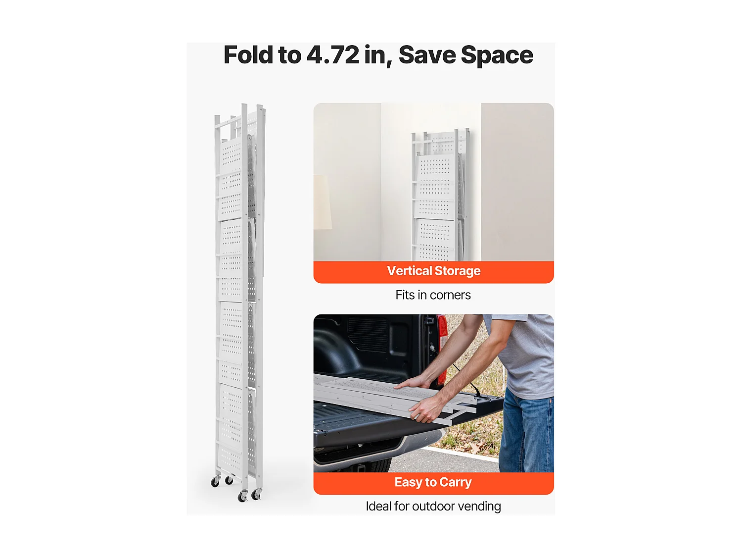 Étagère SucceBuy Pliante Mobile, 5 Niveaux, Étagère Pliante à Roulettes, 81x36x183 cm, Métal Robuste, Charge Statique 340 kg Dynamique 90,7 kg