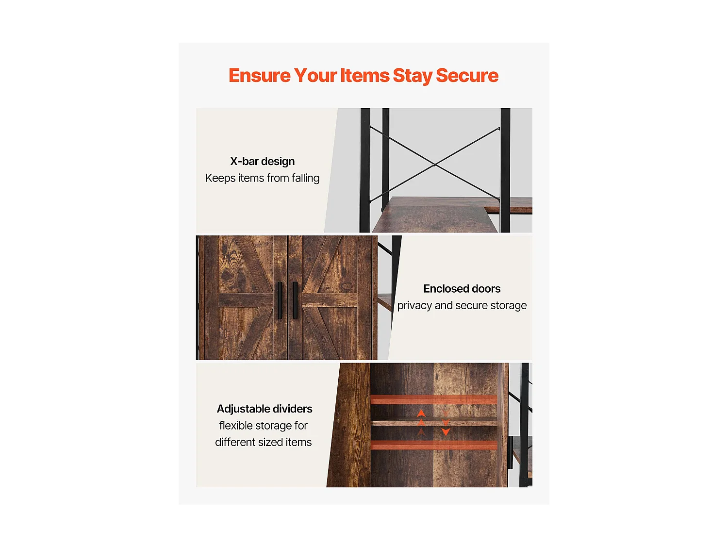 Étagère d'Angle SucceBuy Bibliothèque d'Angle à 6 Niveaux avec Portes de Rangement, Grand Organiseur en L avec Cadre en Métal et Étagères Réglables