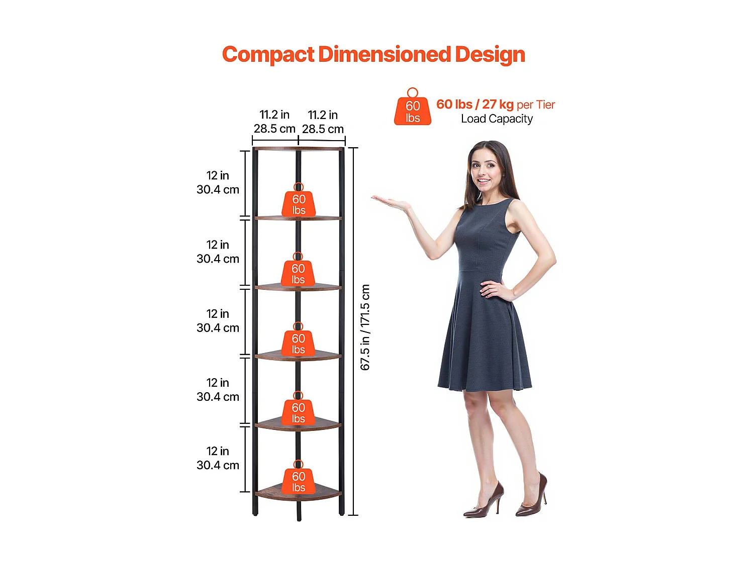 Hoekplank SucceBuy 6-Laags Hoekboekenkast met LEDverlichting, Hoogte 1715 mm, Praktische Boekenkast met Metalen Frame en Houten Planken, Ideaal voor Slaapkamer