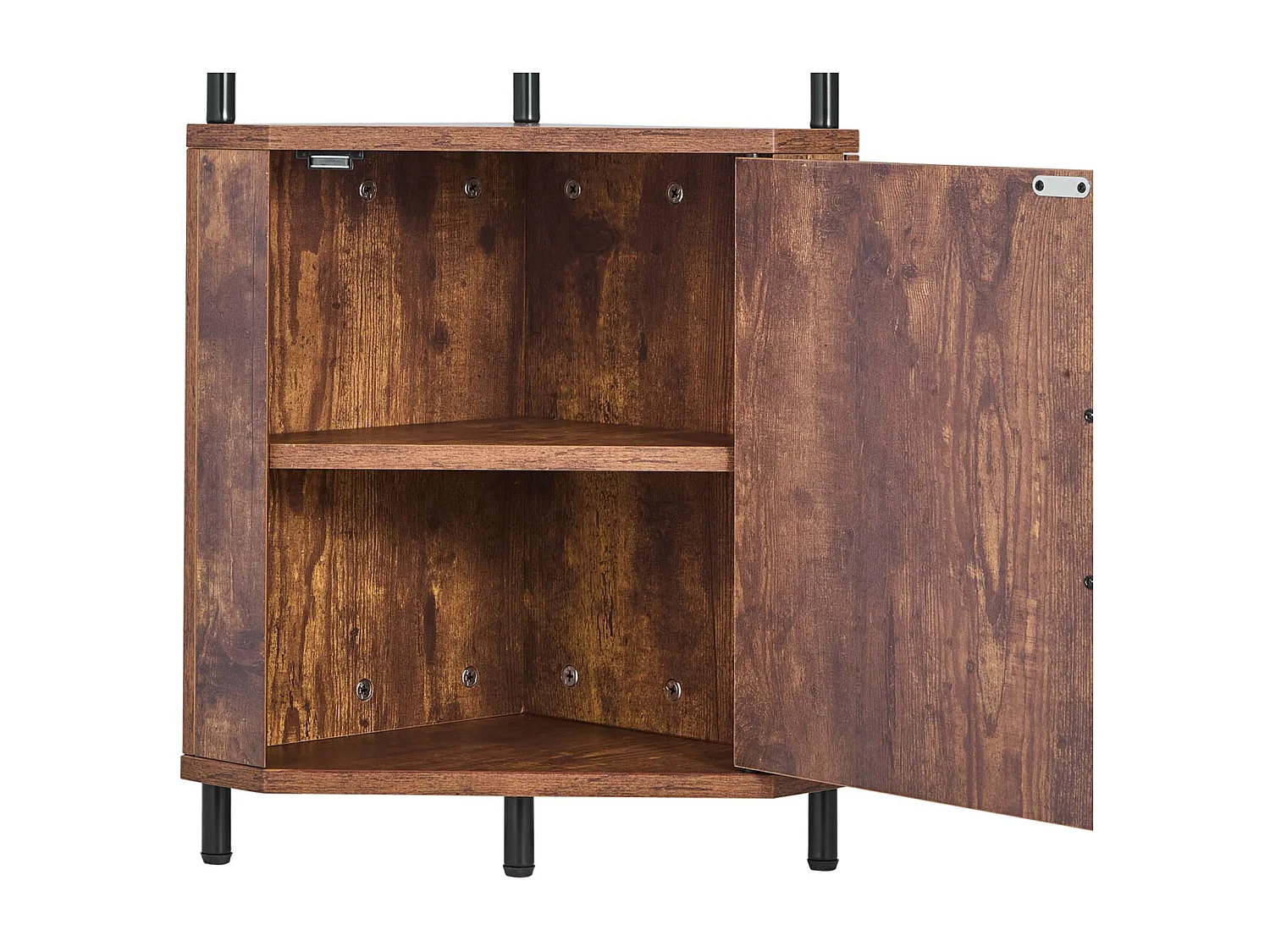 Hoekplank SucceBuy 5-Laags Hoekboekenkast met LEDverlichting en Deuren, Compacte Boekenkast met Metalen Frame en Houten Planken, Ideaal voor Thuis of op Kantoor