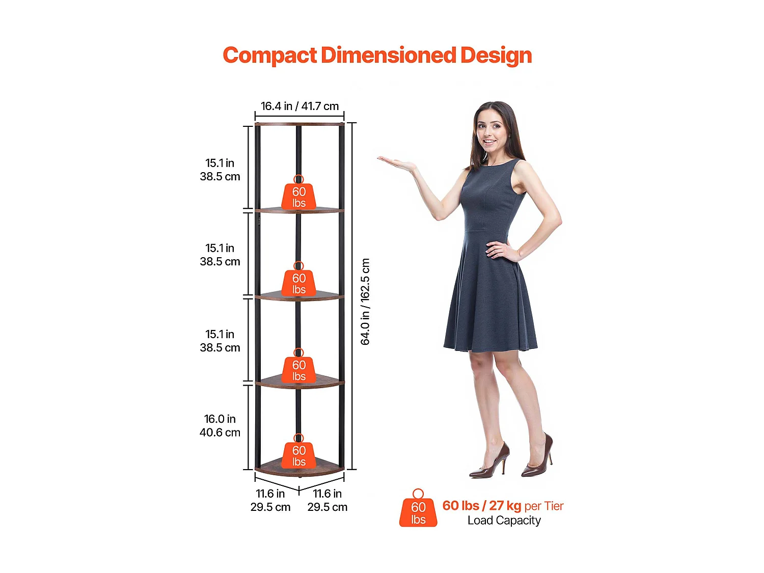 Étagère d'Angle SucceBuy Étagère d'Angle à 5 Niveaux avec Éclairage LED, Hauteur 1625 mm, Bibliothèque Pratique avec Cadre en Métal et Étagères en Bois