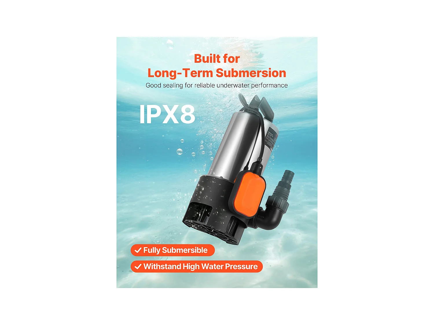 Dompelpomp voor Afvalwater SucceBuy 710 W Dompelpomp RVS, 20000 L/u met Zwevenschakelaar Automatisch, voor Zwembaden, Vijvers