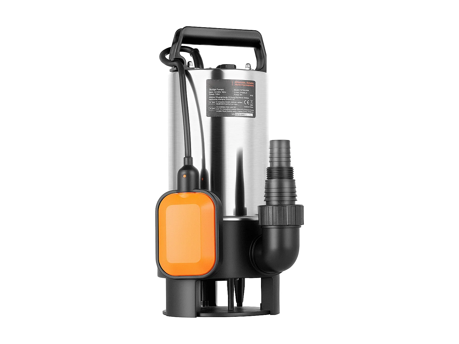 Pompe Submersible Eaux Usées SucceBuy 710 W Pompe Puisard Acier Inox, 20000 L/h avec Interrupteur Flotteur Automatique, pour Piscines, Étangs
