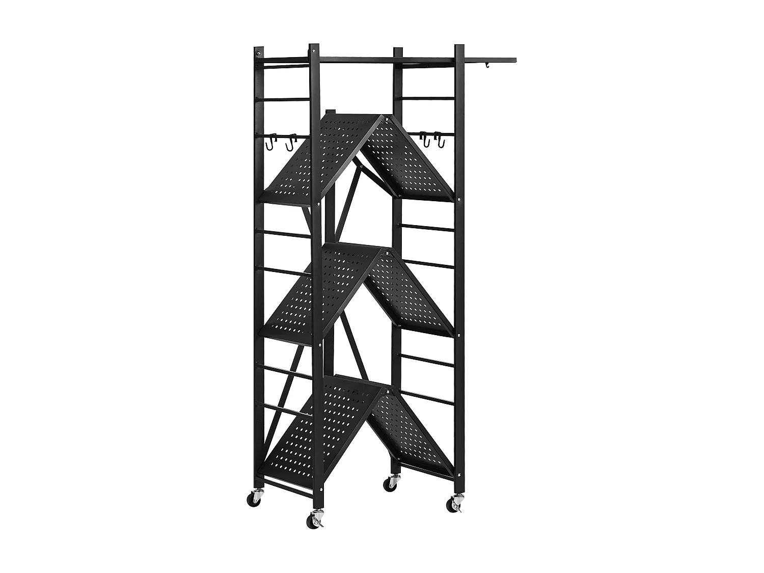 Półka Składana SucceBuy Mobilna, 4 Poziomy, Półka Składana na Kółkach, 71x33x137 cm, Wytrzymały Metal, Obciążenie Statyczne 340 kg Dynamiczne 90,7 kg