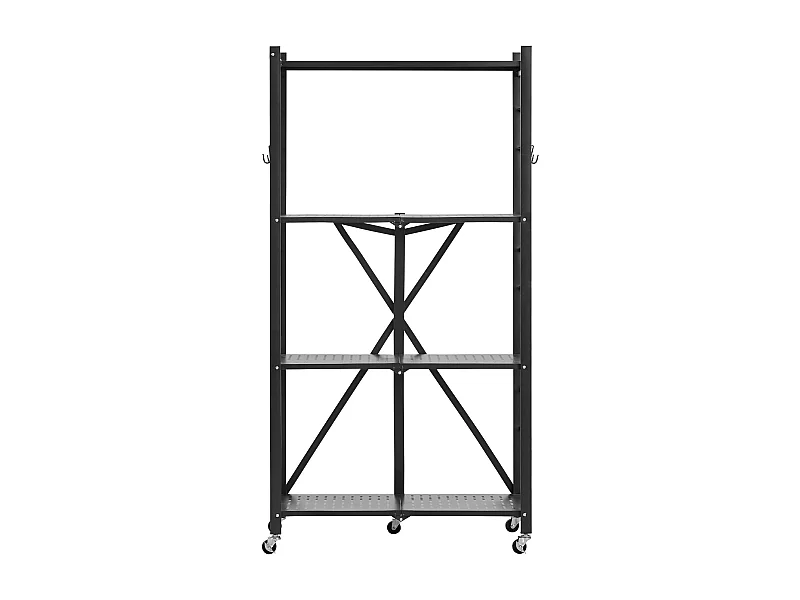 Półka Składana SucceBuy Mobilna, 4 Poziomy, Półka Składana na Kółkach, 71x33x137 cm, Wytrzymały Metal, Obciążenie Statyczne 340 kg Dynamiczne 90,7 kg