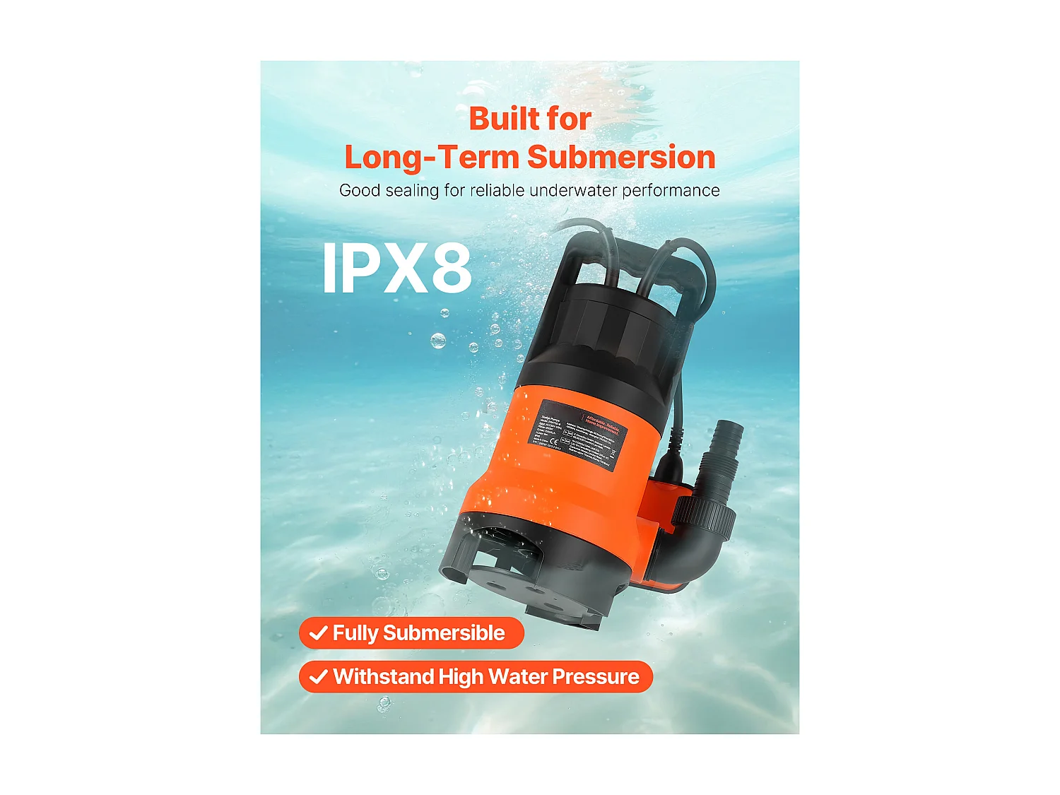 Pompe Submersible Eaux Usées SucceBuy 650 W Pompe Puisard PP-GF20, 15000 L/h avec Interrupteur à Flotteur Automatique, Hauteur Refoulement 8 m, pour Piscines