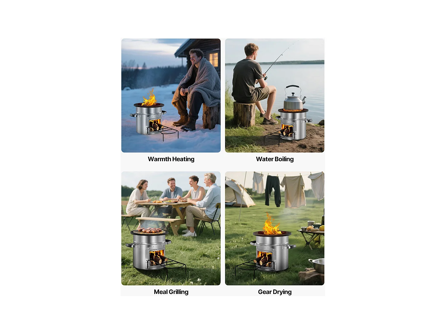 Rakietowy Piecyk Kempingowy SucceBuy, Przenośny Piec na Drewno ze Stali Nierdzewnej, z Torbą Transportową, Piec Rakietowy do Gotowania i Ogrzewania