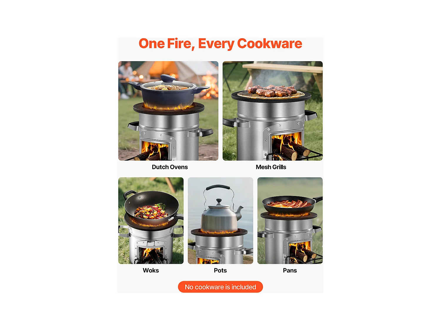 Rakietowy Piecyk Kempingowy SucceBuy, Przenośny Piec na Drewno ze Stali Nierdzewnej, z Torbą Transportową, Piec Rakietowy do Gotowania i Ogrzewania