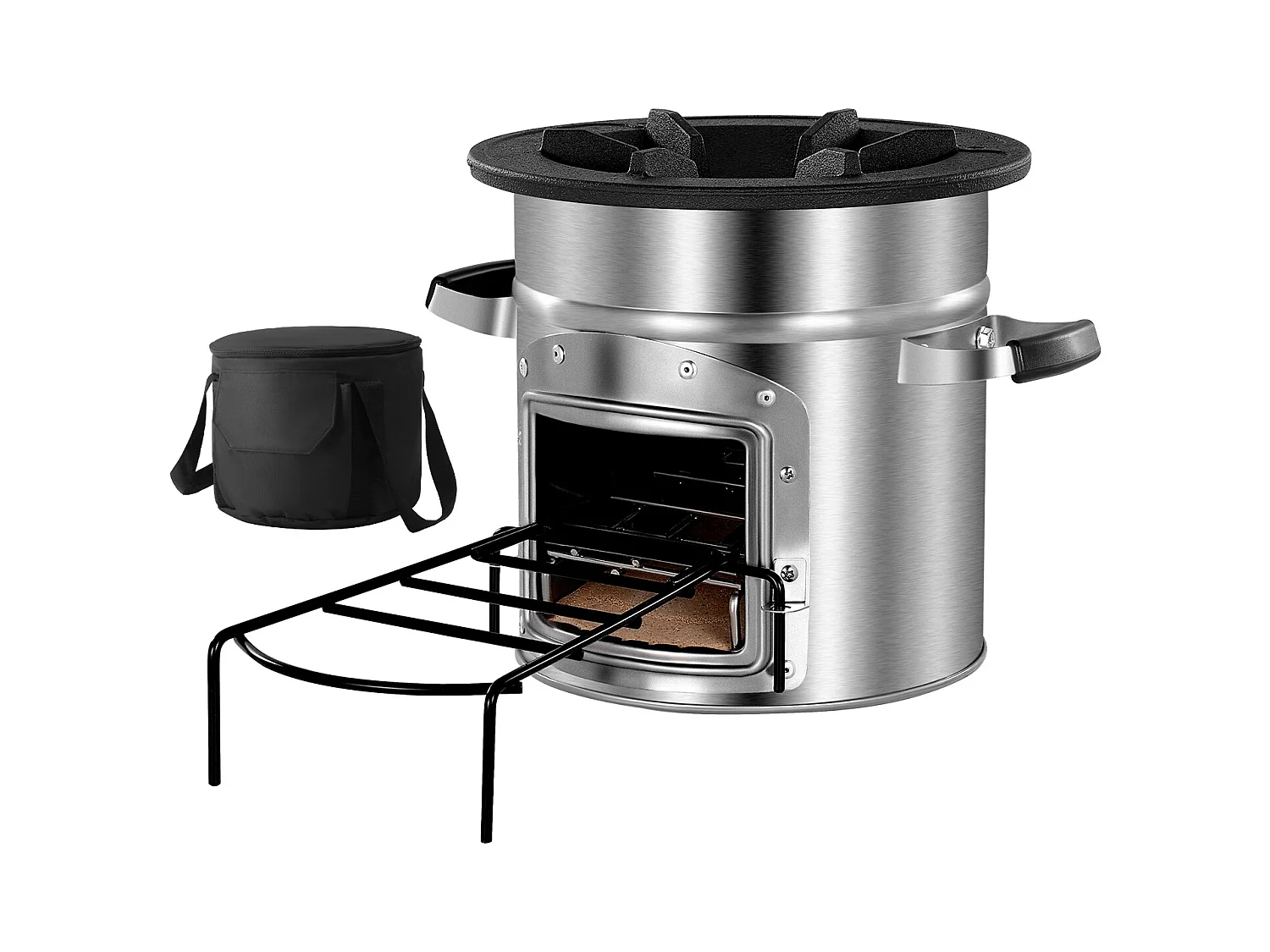 Fogão de Acampamento Foguete SucceBuy, Fogão a Lenha Portátil em Aço Inoxidável, com Bolsa de Transporte, Porta Única, Fogão Foguete para Cozinha e Aquecimento