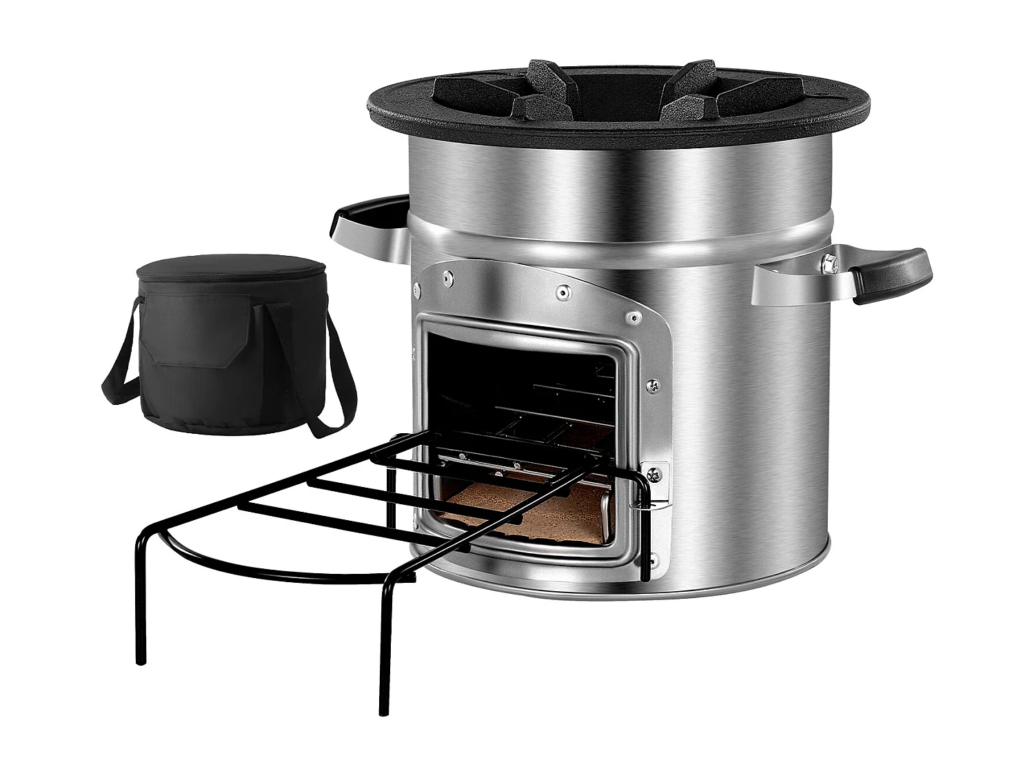 Réchaud Camping Rocket SucceBuy, Poêle à Bois Portable en Acier Inoxydable, avec Sac de Transport, Porte Simple, Réchaud à Fusée pour Cuisine et Chauffe