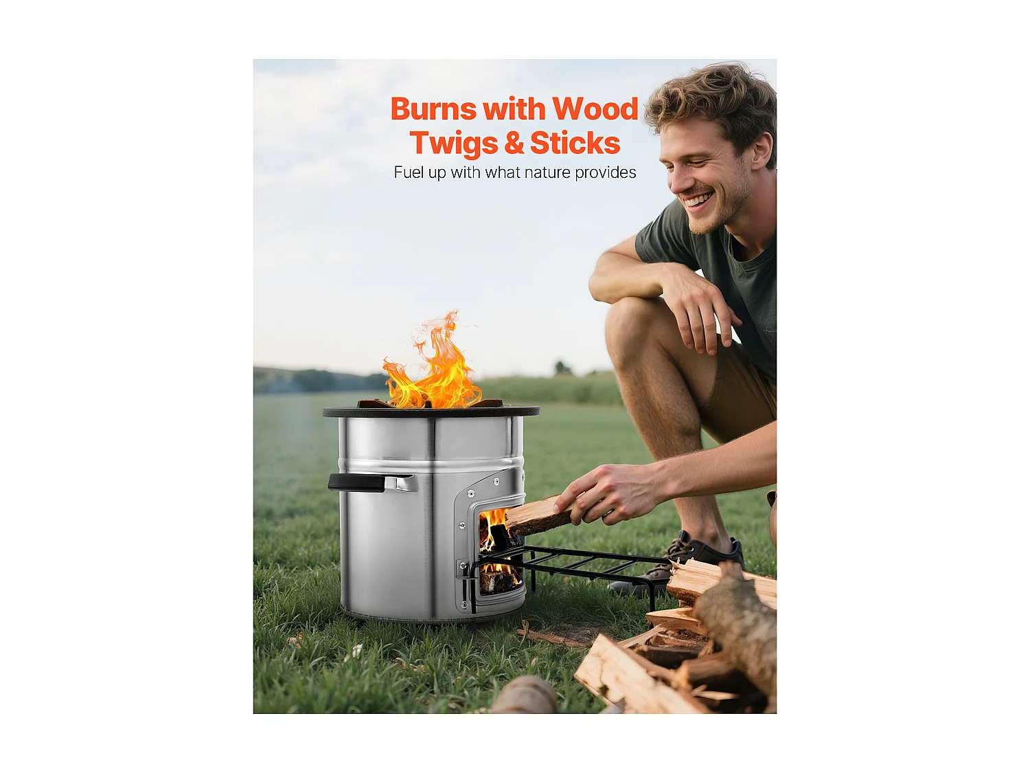 Réchaud Camping Rocket SucceBuy, Poêle à Bois Portable en Acier Inoxydable, avec Sac de Transport, Porte Simple, Réchaud à Fusée pour Cuisine et Chauffe