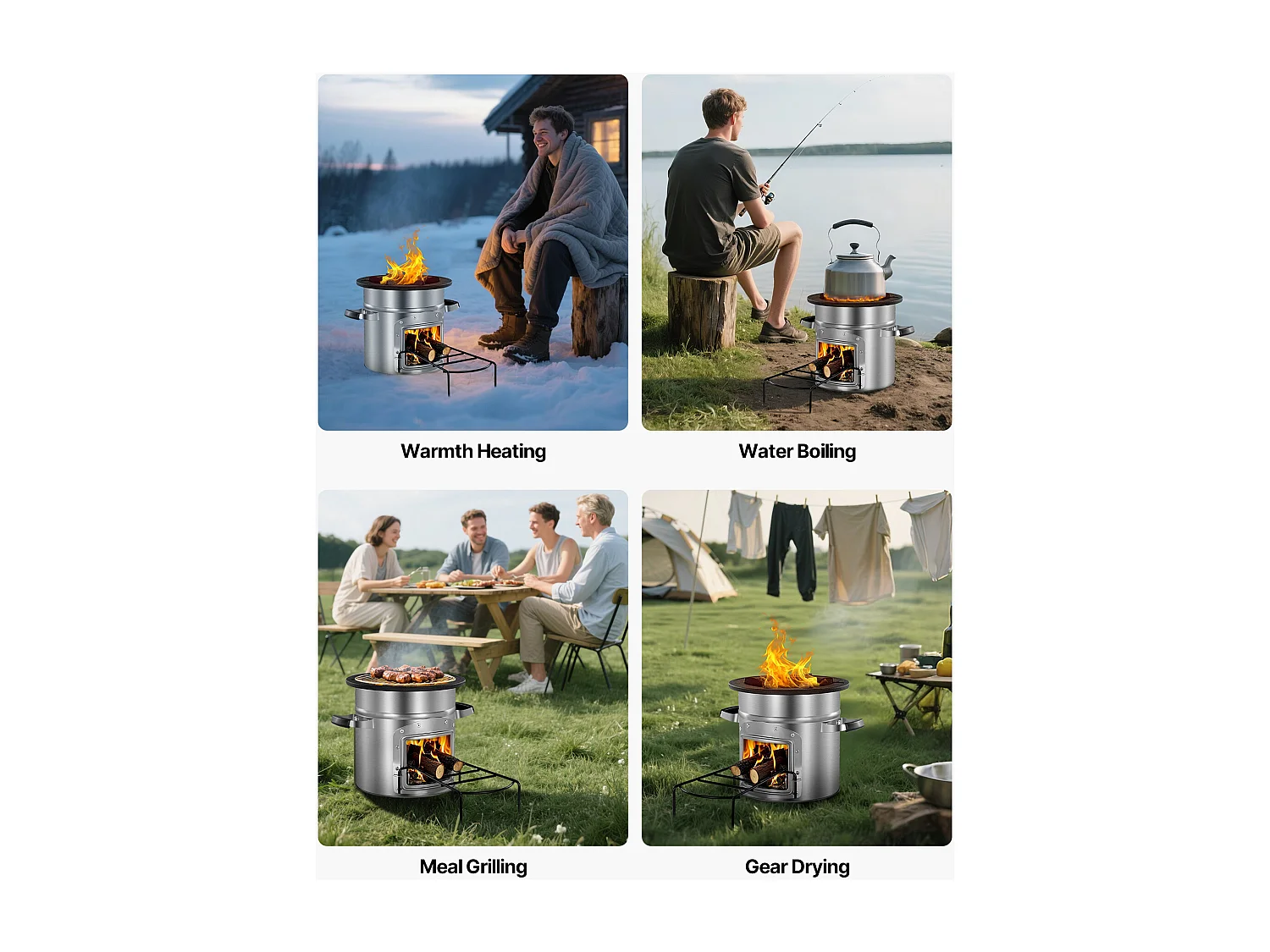 Réchaud Camping Rocket SucceBuy, Poêle à Bois Portable en Acier Inoxydable, avec Sac de Transport, Porte Simple, Réchaud à Fusée pour Cuisine et Chauffe