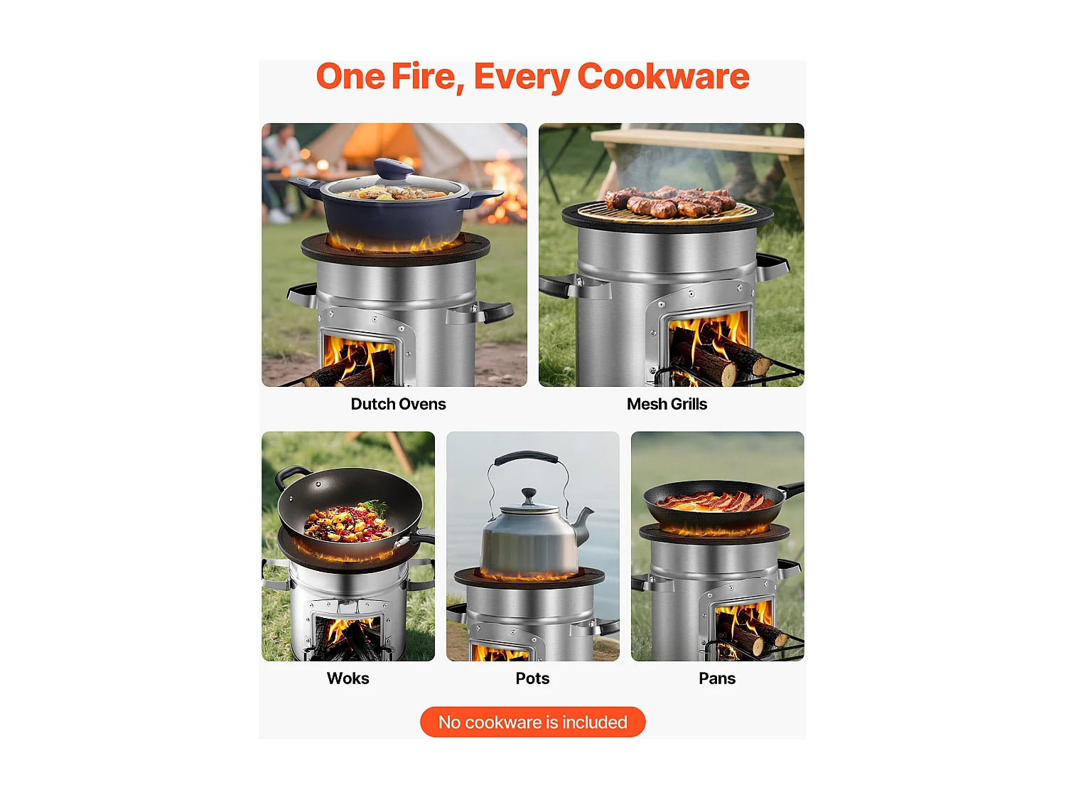 Réchaud Camping Rocket SucceBuy, Poêle à Bois Portable en Acier Inoxydable, avec Sac de Transport, Porte Simple, Réchaud à Fusée pour Cuisine et Chauffe