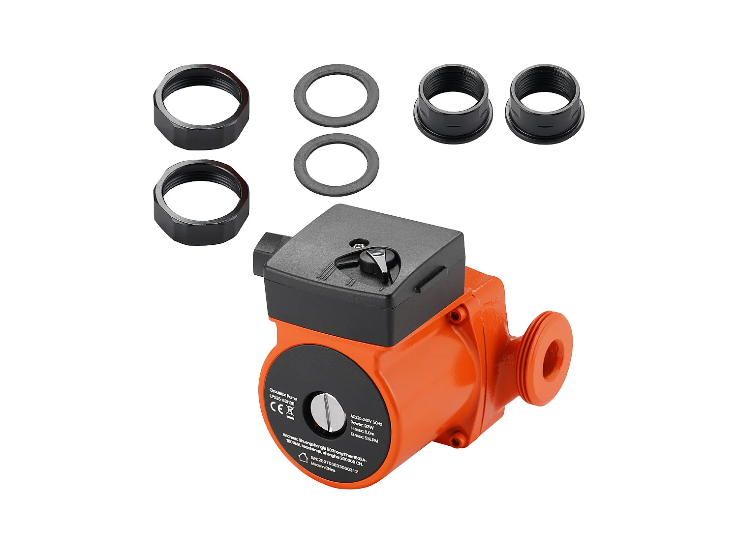 Circulatiepomp SucceBuy voor Warm Water, Hoogrendement Verwarmingspomp 55 L/min, Schroefdraadaansluiting, Instelling 3 Snelheden, Stille Werking