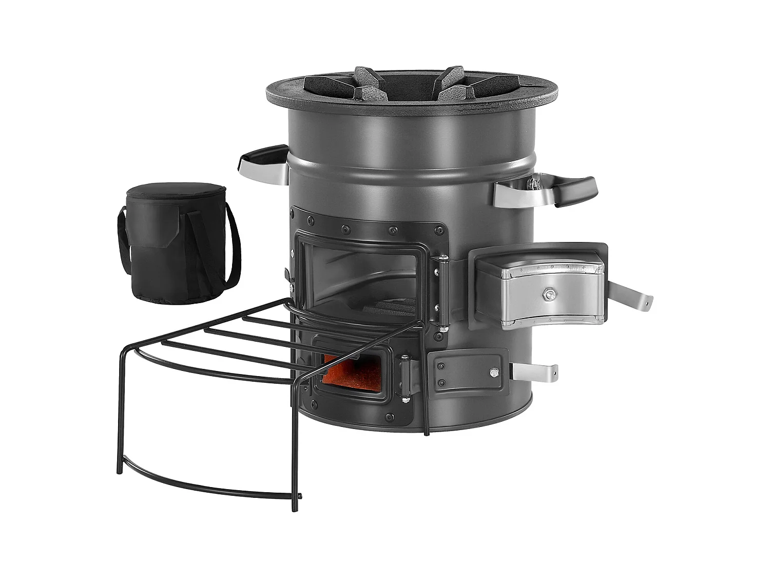 Fornello da Campeggio Rocket SucceBuy, Stufa a Legna Portatile in Acciaio SPCC, con Borsa da Trasporto, Doppia Porta, Fornello Razzo a Carbone per Cucina