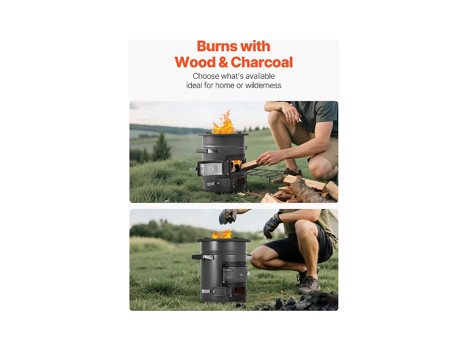 Fornello da Campeggio Rocket SucceBuy, Stufa a Legna Portatile in Acciaio SPCC, con Borsa da Trasporto, Doppia Porta, Fornello Razzo a Carbone per Cucina