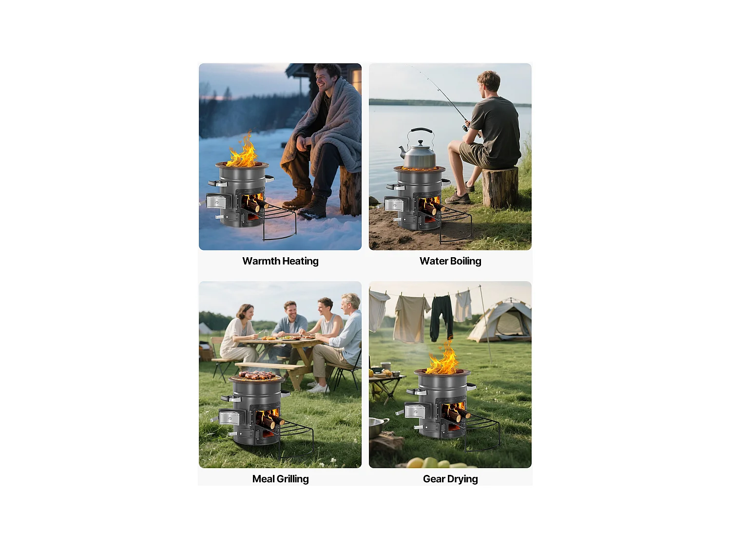 Fornello da Campeggio Rocket SucceBuy, Stufa a Legna Portatile in Acciaio SPCC, con Borsa da Trasporto, Doppia Porta, Fornello Razzo a Carbone per Cucina