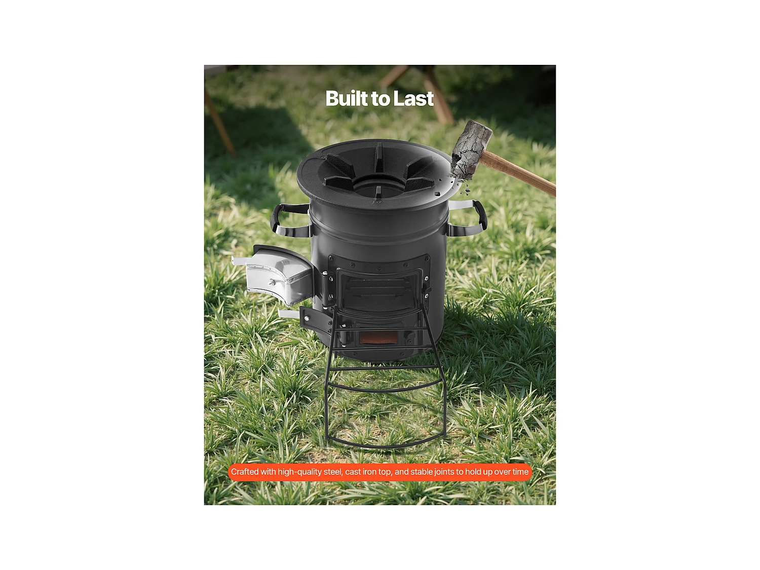 Fornello da Campeggio Rocket SucceBuy, Stufa a Legna Portatile in Acciaio SPCC, con Borsa da Trasporto, Doppia Porta, Fornello Razzo a Carbone per Cucina