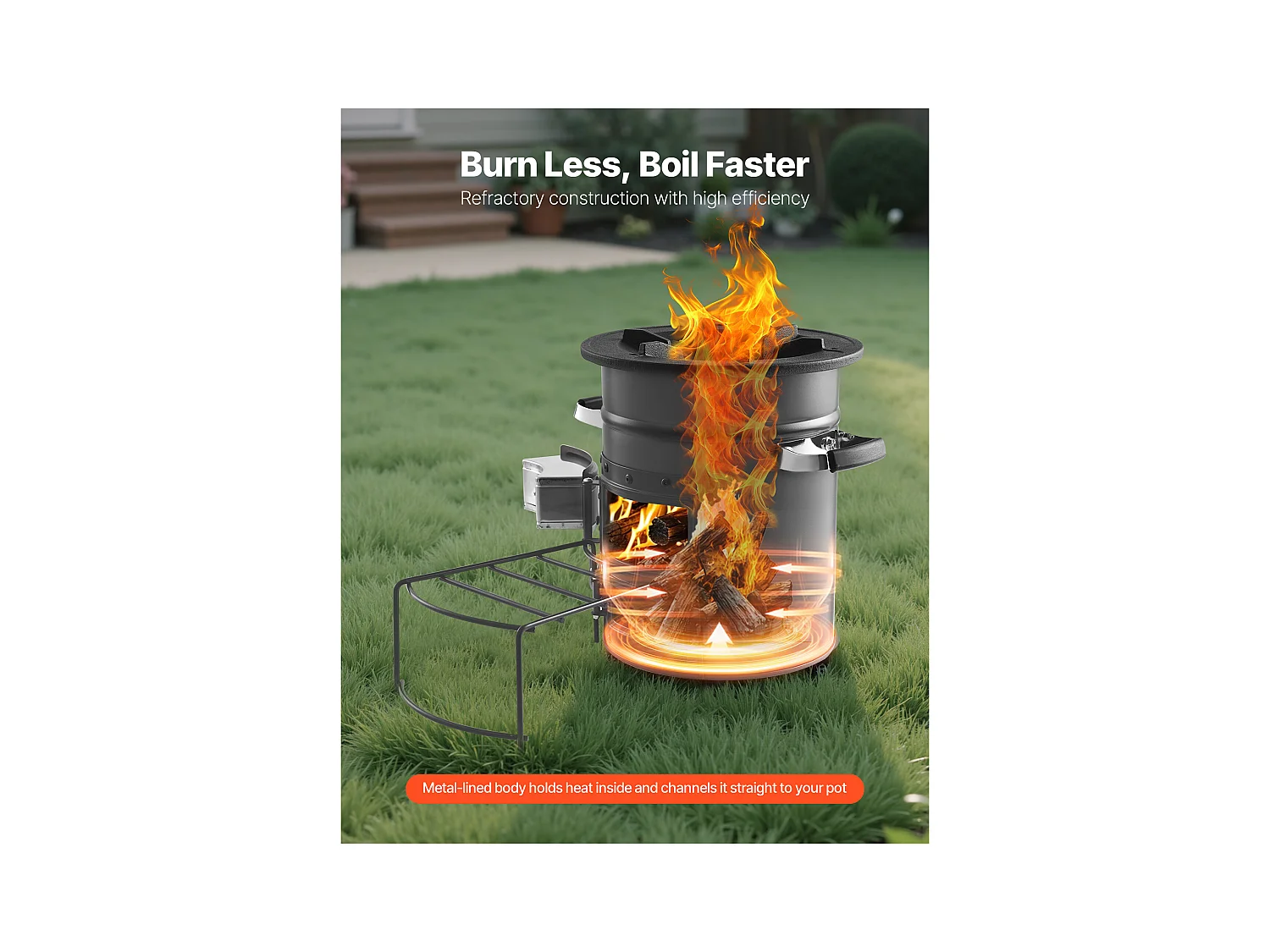 Fornello da Campeggio Rocket SucceBuy, Stufa a Legna Portatile in Acciaio SPCC, con Borsa da Trasporto, Doppia Porta, Fornello Razzo a Carbone per Cucina