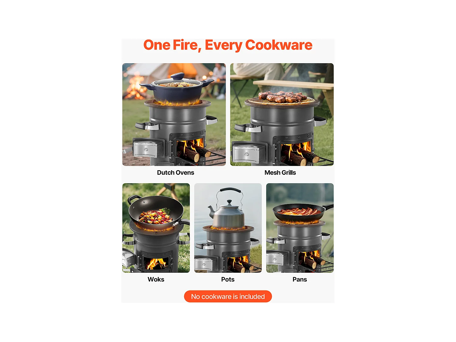 Fornello da Campeggio Rocket SucceBuy, Stufa a Legna Portatile in Acciaio SPCC, con Borsa da Trasporto, Doppia Porta, Fornello Razzo a Carbone per Cucina