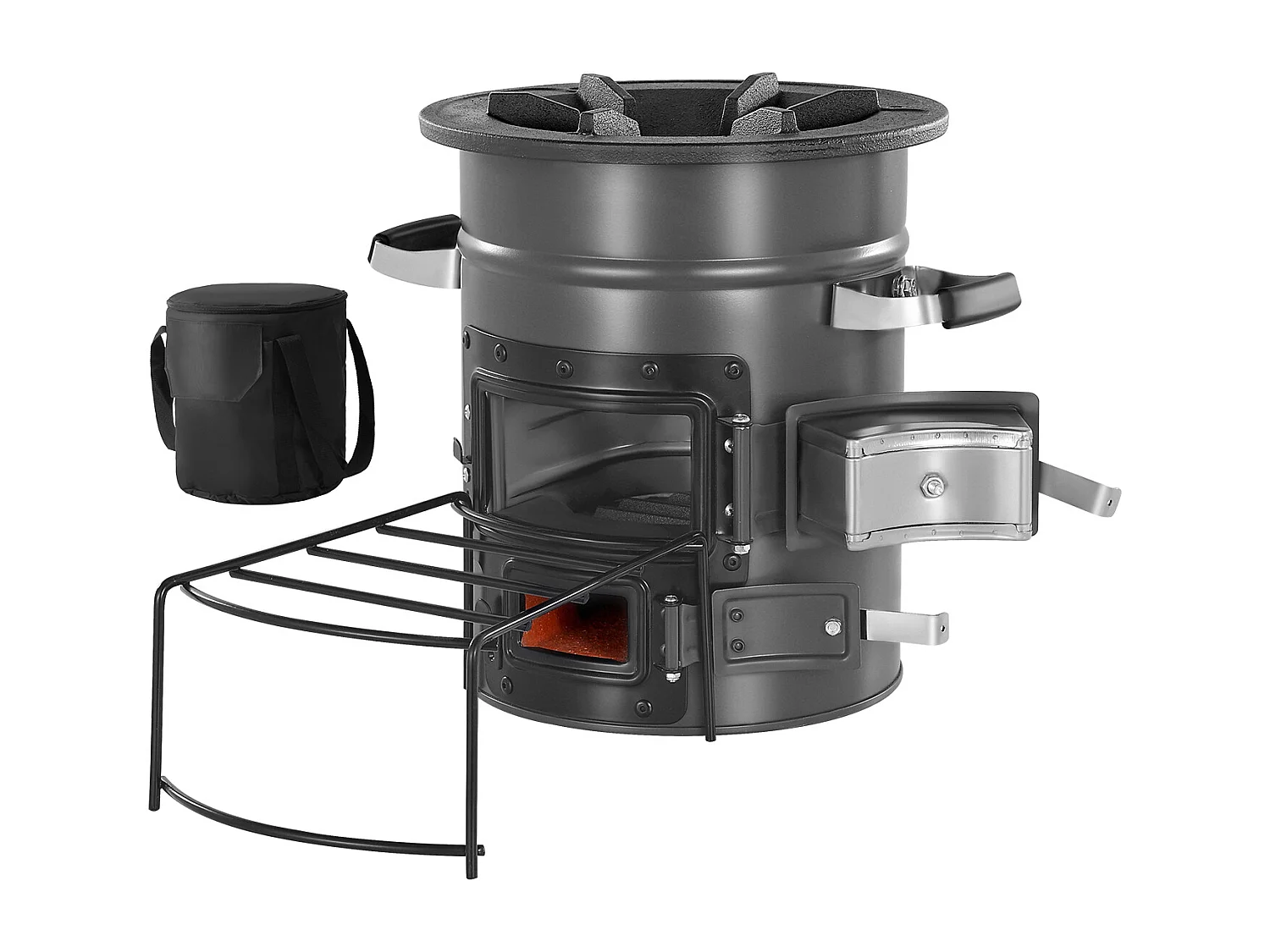 Fornello da Campeggio Rocket SucceBuy, Stufa a Legna Portatile in Acciaio SPCC, con Borsa da Trasporto, Doppia Porta, Fornello Razzo a Carbone per Cucina