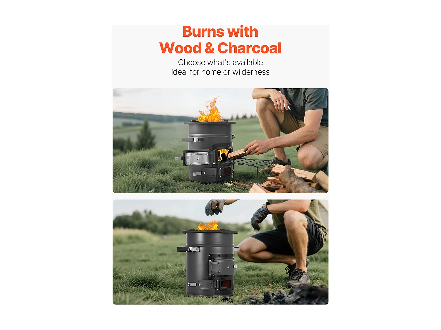 Fornello da Campeggio Rocket SucceBuy, Stufa a Legna Portatile in Acciaio SPCC, con Borsa da Trasporto, Doppia Porta, Fornello Razzo a Carbone per Cucina