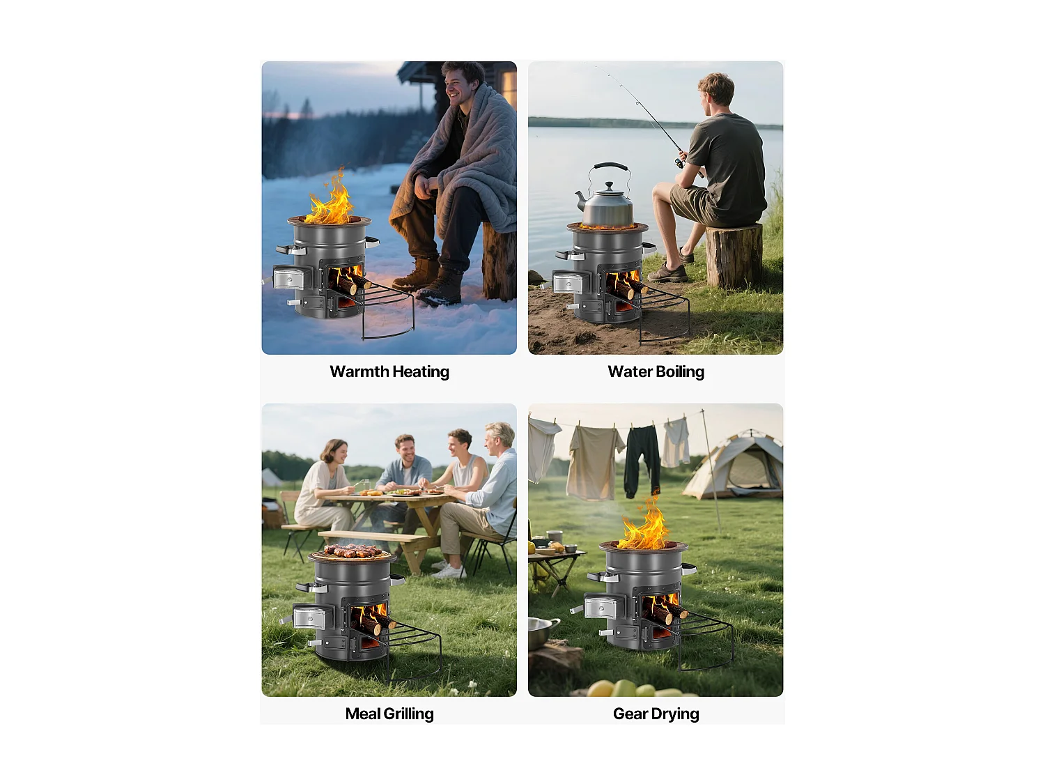 Fornello da Campeggio Rocket SucceBuy, Stufa a Legna Portatile in Acciaio SPCC, con Borsa da Trasporto, Doppia Porta, Fornello Razzo a Carbone per Cucina