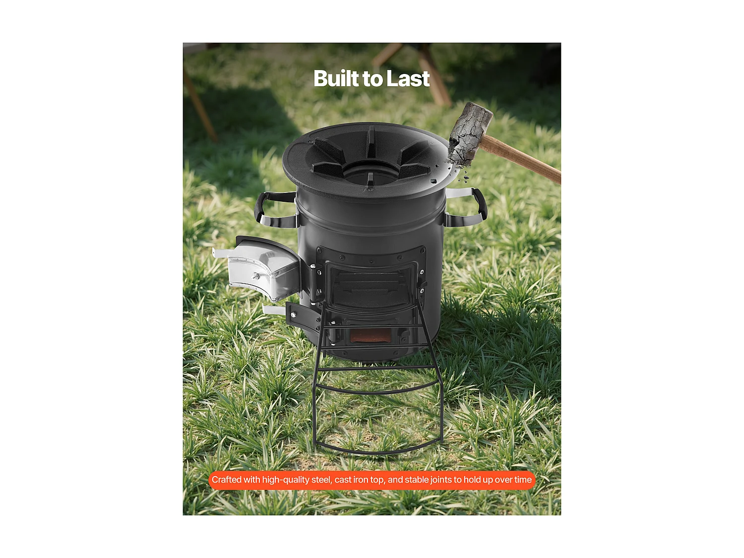 Fornello da Campeggio Rocket SucceBuy, Stufa a Legna Portatile in Acciaio SPCC, con Borsa da Trasporto, Doppia Porta, Fornello Razzo a Carbone per Cucina