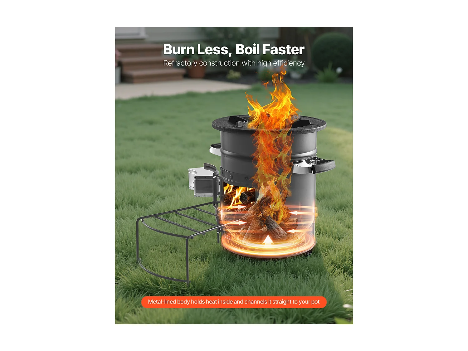 Fornello da Campeggio Rocket SucceBuy, Stufa a Legna Portatile in Acciaio SPCC, con Borsa da Trasporto, Doppia Porta, Fornello Razzo a Carbone per Cucina