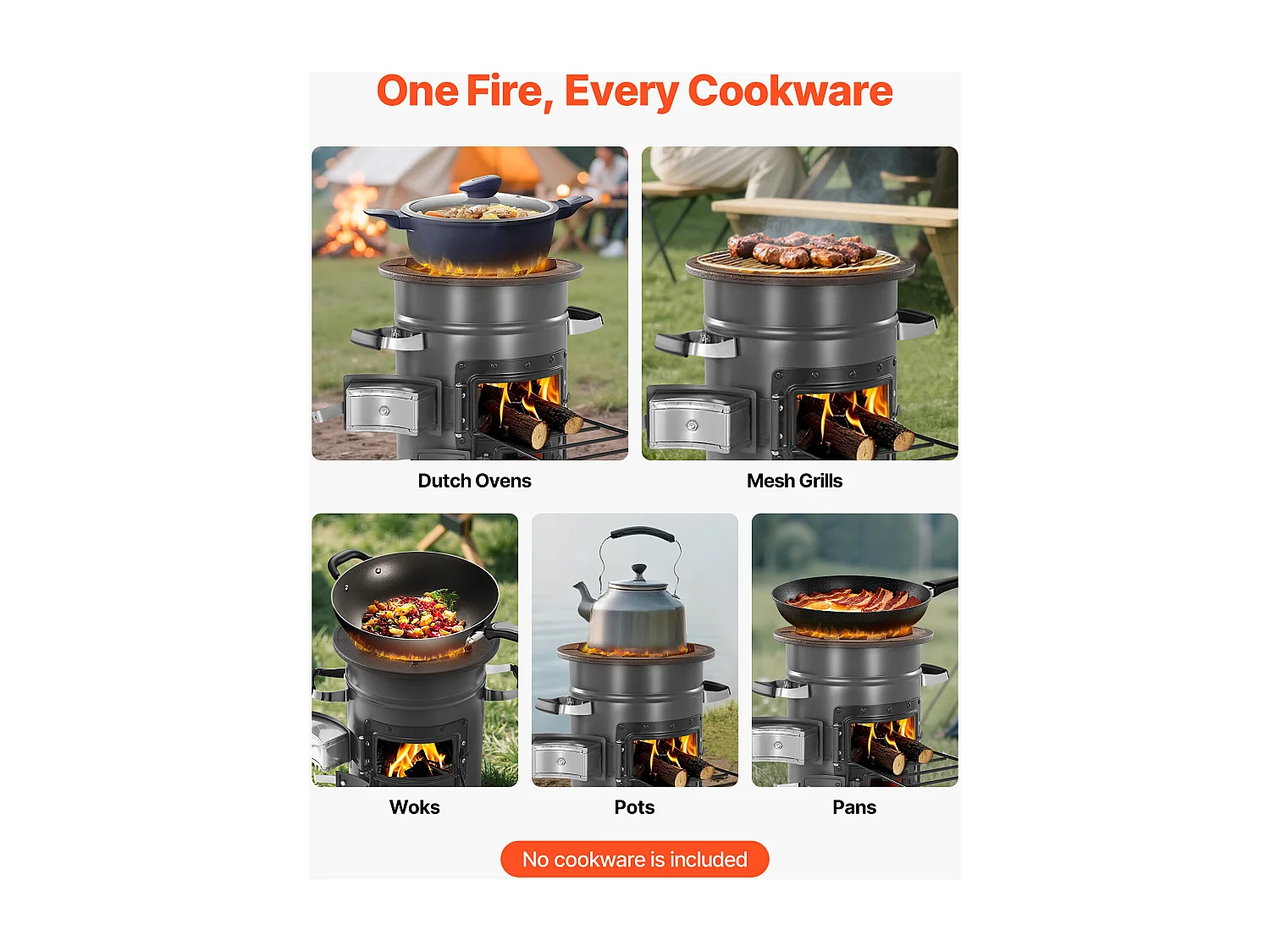 Fornello da Campeggio Rocket SucceBuy, Stufa a Legna Portatile in Acciaio SPCC, con Borsa da Trasporto, Doppia Porta, Fornello Razzo a Carbone per Cucina