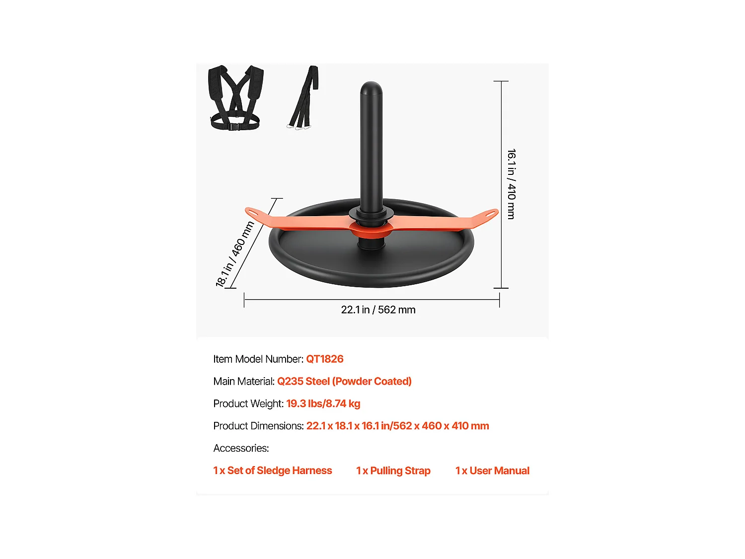 Power-Schlitten SucceBuy, Krafttrainingsgerät, kompatibel mit 5-cm-Scheiben, für athletisches Fitnesstraining, Schwarz-Orange