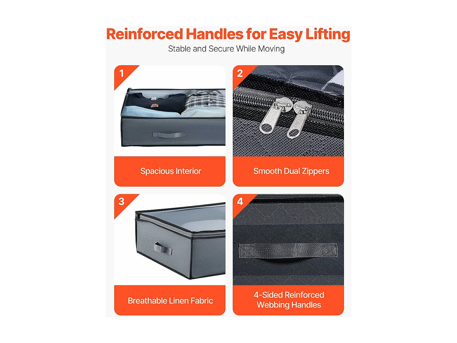 Sacs de Rangement sous Lit SucceBuy, 6 Pièces de 90 L, Organisateur de Chaussures sous le Lit avec Couvercles Transparents, pour Vêtements, Gris