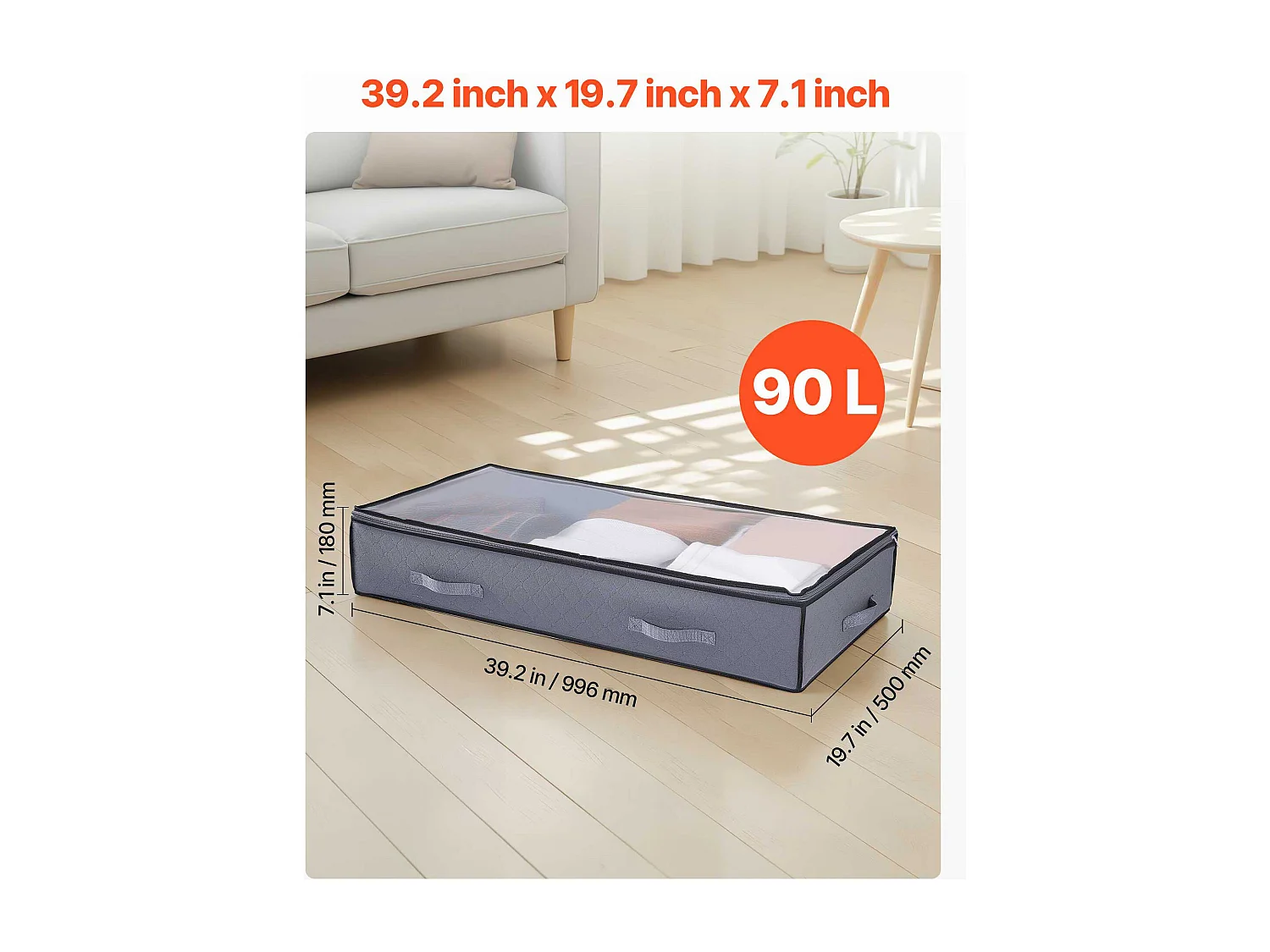 Sacs de Rangement sous Lit SucceBuy, 6 Pièces de 90 L, Organisateur de Chaussures sous le Lit avec Couvercles Transparents, pour Vêtements, Gris