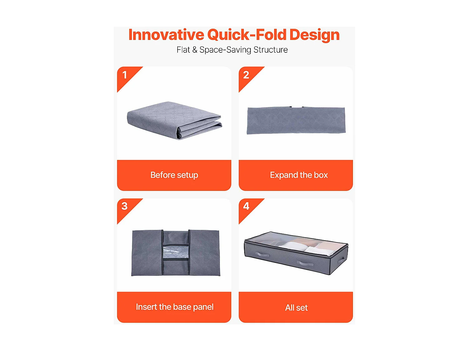Sacs de Rangement sous Lit SucceBuy, 6 Pièces de 90 L, Organisateur de Chaussures sous le Lit avec Couvercles Transparents, pour Vêtements, Gris