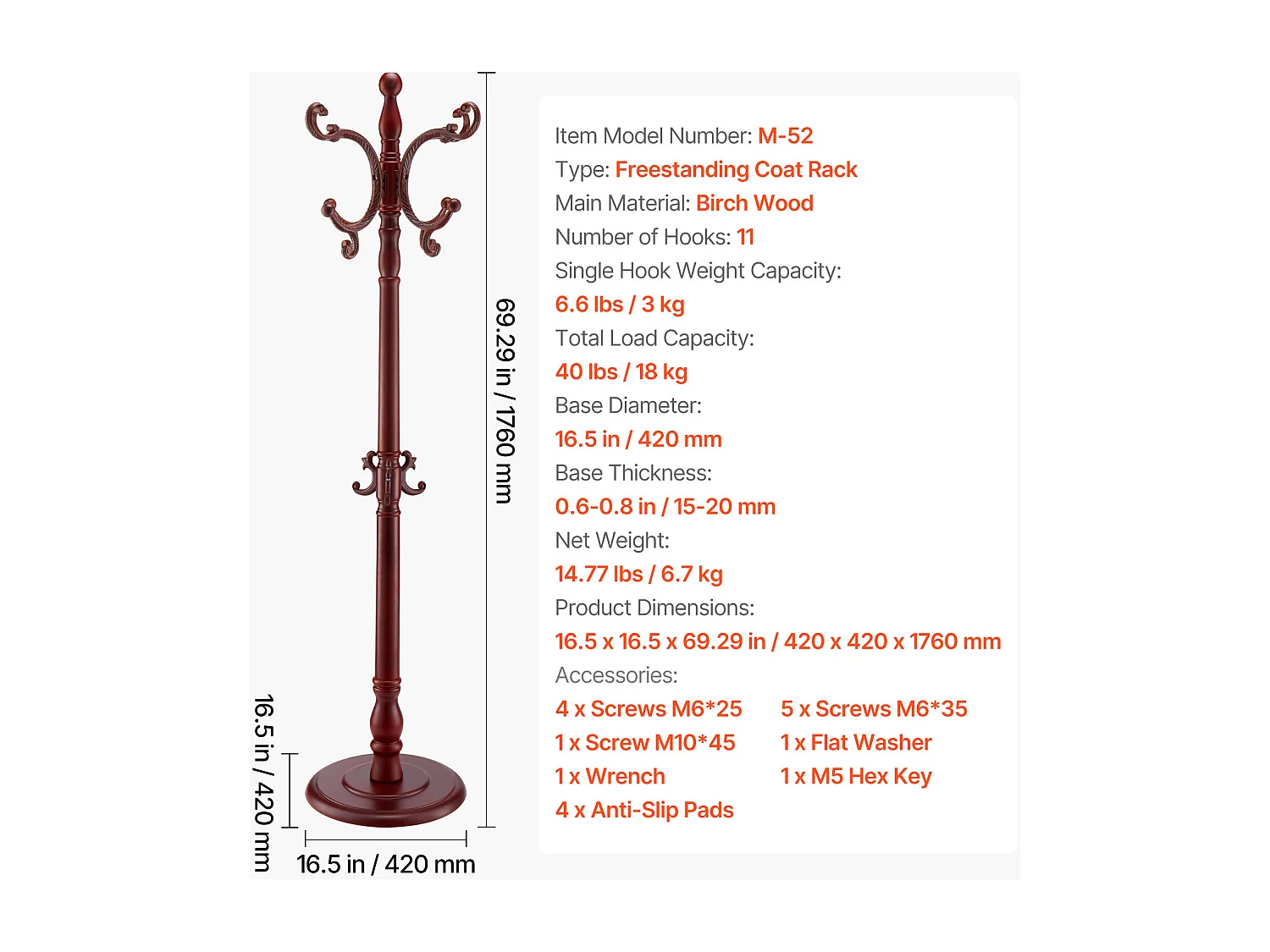 Porte Manteau Sur pied SucceBuy Portant à Vêtements avec Base Stable, 11 Crochets, Porte Manteau en Bois Autoportant pour Entrée