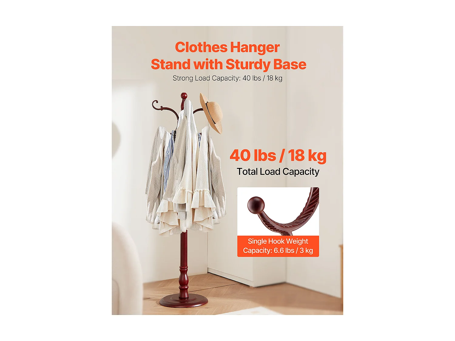 Porte Manteau Sur pied SucceBuy Portant à Vêtements avec Base Stable, 11 Crochets, Porte Manteau en Bois Autoportant pour Entrée