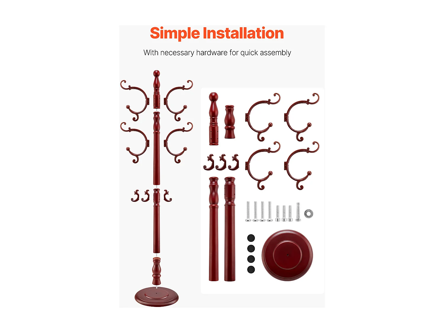 Porte Manteau Sur pied SucceBuy Portant à Vêtements avec Base Stable, 11 Crochets, Porte Manteau en Bois Autoportant pour Entrée