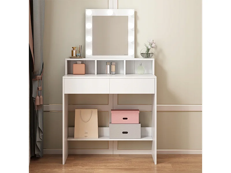 TOALETKA DO MAKIJAŻU WIZAŻU KOSMETYCZNA Z LUSTREM LED NOWOCZESNA LOFT 80 CM