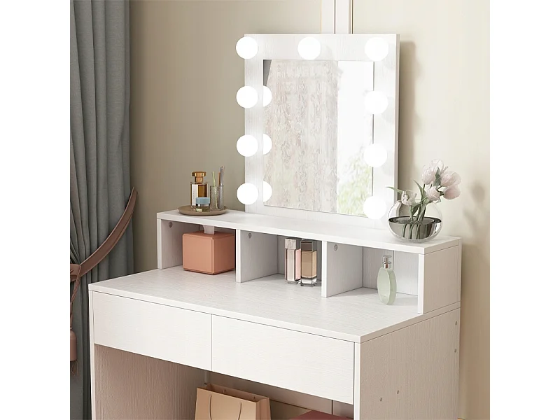 SCHMINKTISCH FÜR MAKE-UP UND KOSMETIK MIT LED-SPIEGEL MODERN LOFT 80 CM