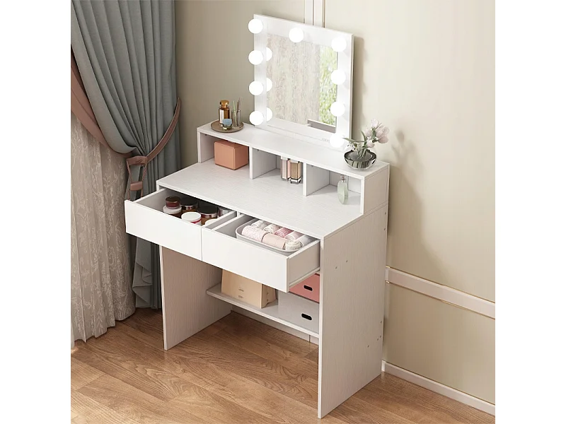 SCHMINKTISCH FÜR MAKE-UP UND KOSMETIK MIT LED-SPIEGEL MODERN LOFT 80 CM