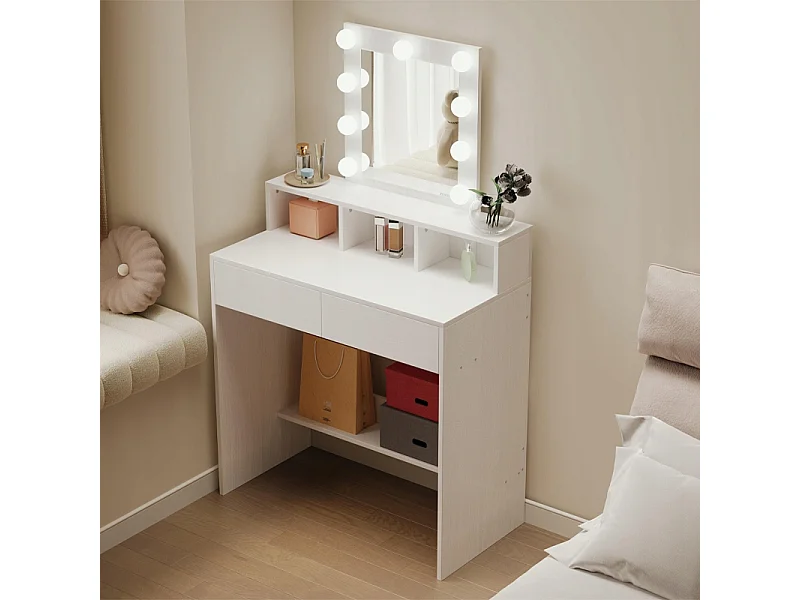 SCHMINKTISCH FÜR MAKE-UP UND KOSMETIK MIT LED-SPIEGEL MODERN LOFT 80 CM