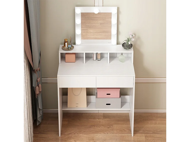 SCHMINKTISCH FÜR MAKE-UP UND KOSMETIK MIT LED-SPIEGEL MODERN LOFT 80 CM